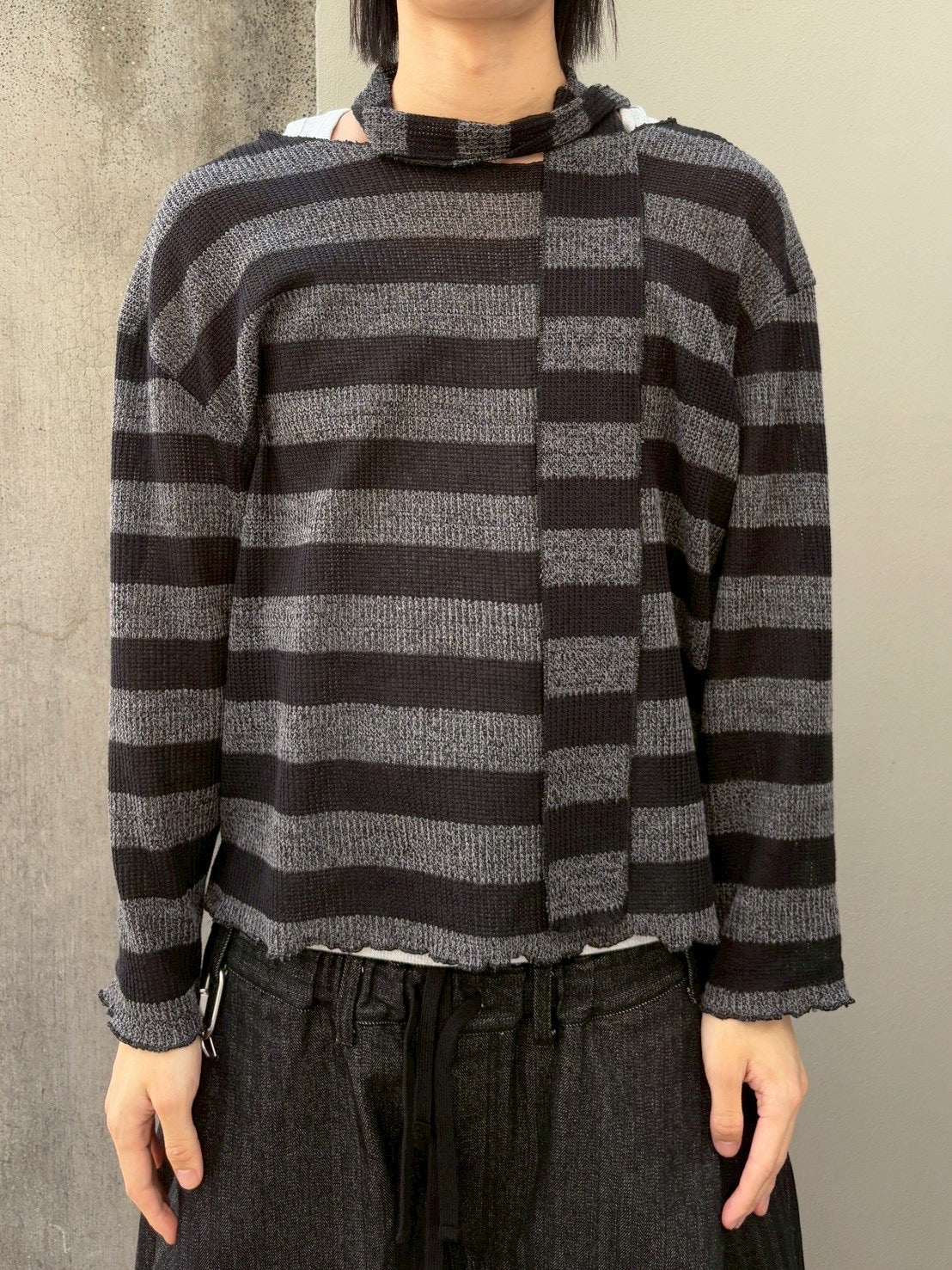 【nmtc+】tie set sheer border long sleeve (2color)