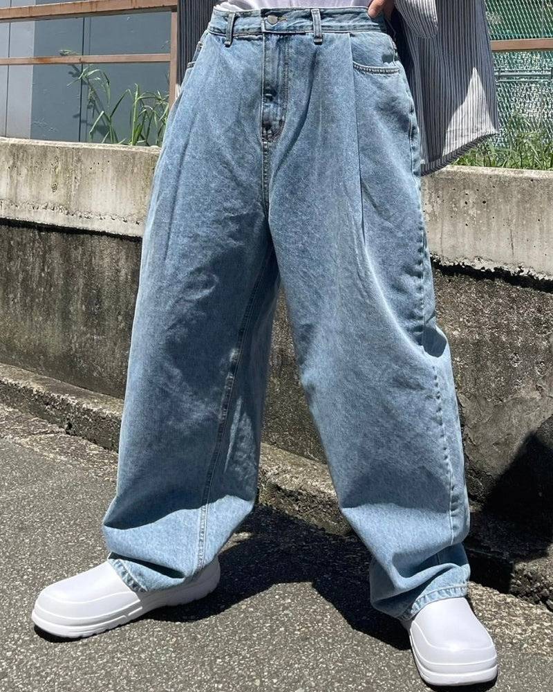 【Chikashitsu +】wide tuck denim pants (2color)