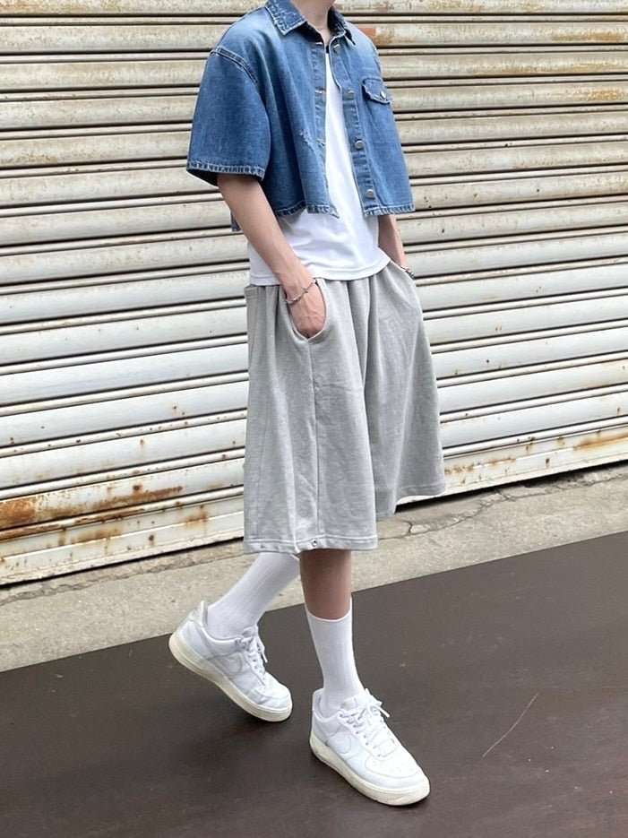 受注制【Chikashitsu +】side button sweat shorts (3color)