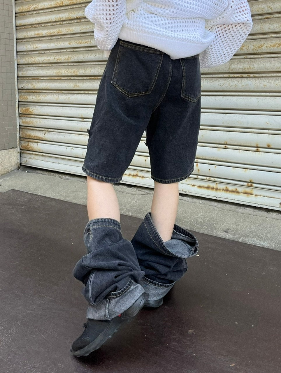 受注制【Chikashitsu +】docking 2way denim pants