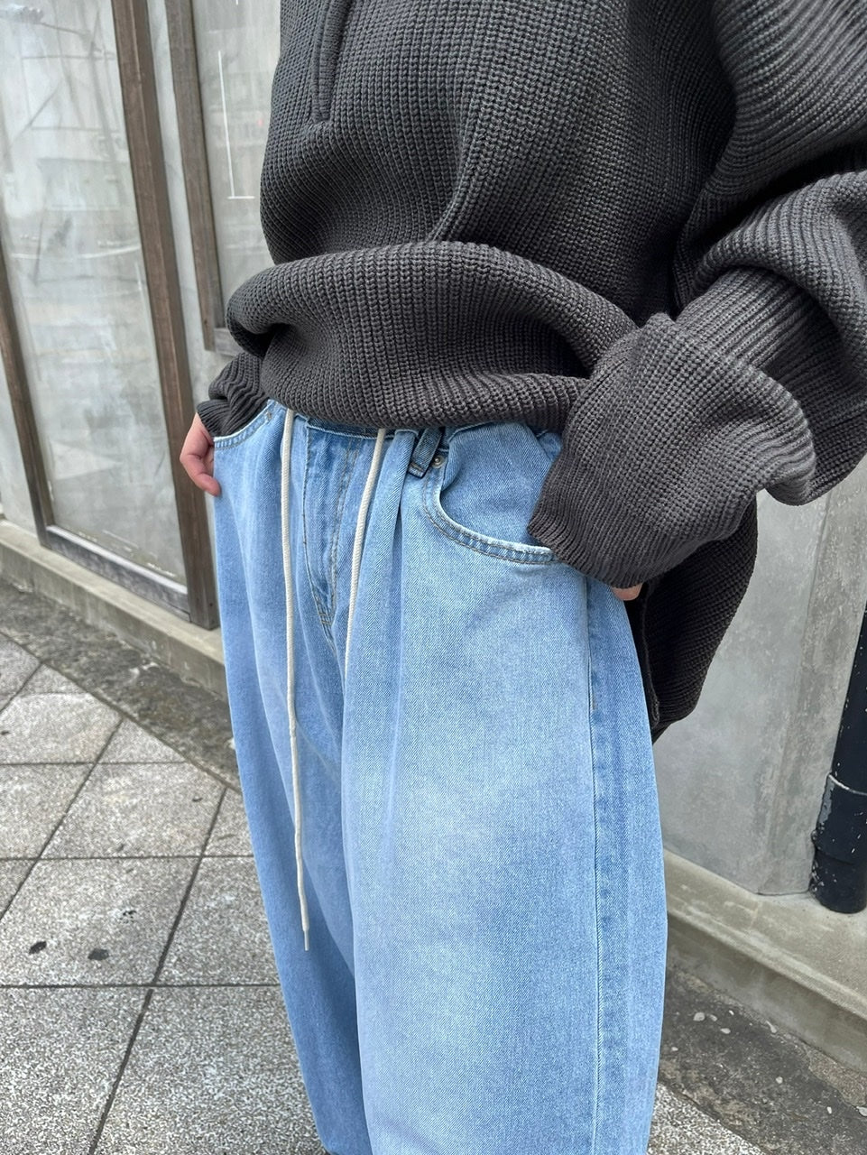 受注制【Chikashitsu +】rope wide denim pants (3color)