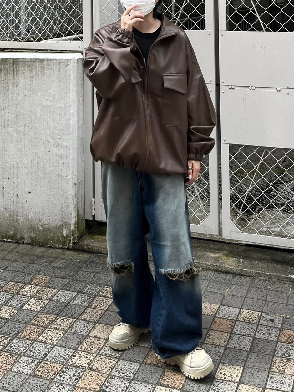 受注制【Chikashitsu +】vintage wash damage denim pants (2color)