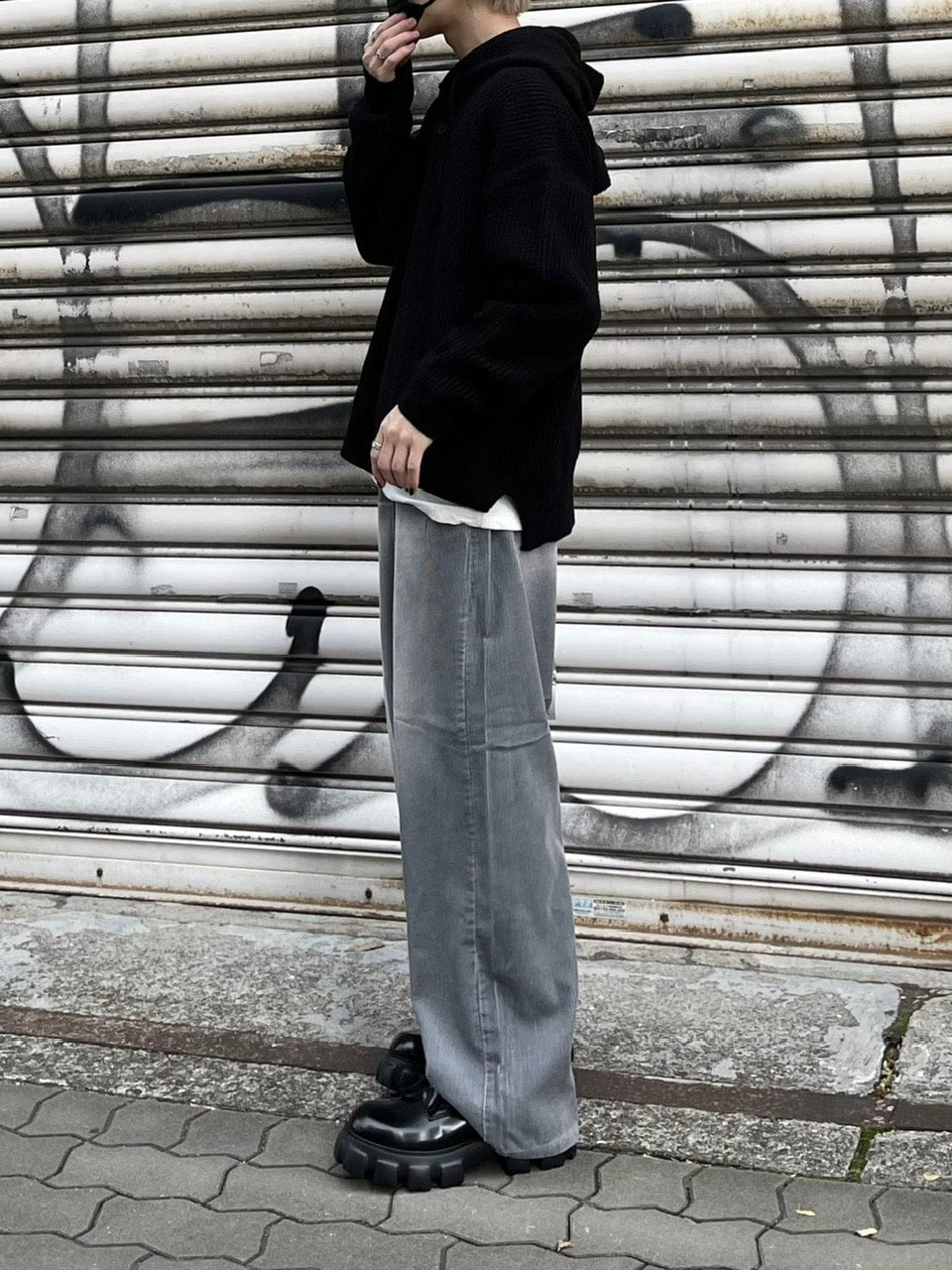 受注制【Chikashitsu +】vintage wash wide corduroy pants (2color)