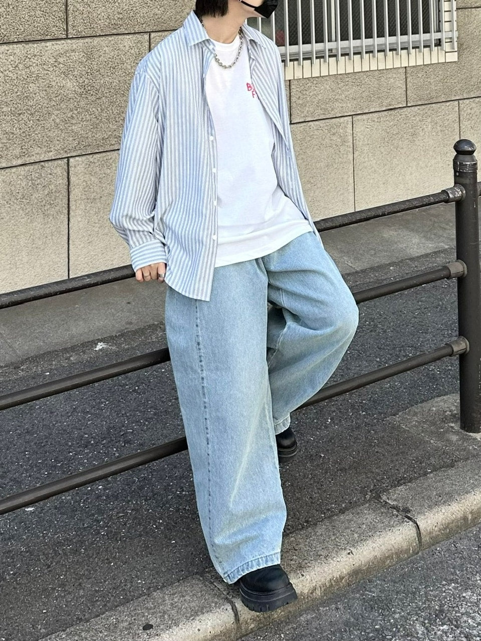 【Chikashitsu +】snap button denim pants (2color)