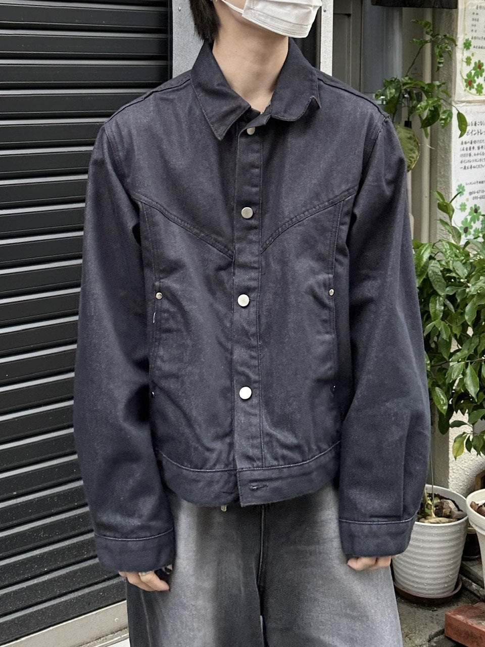 受注制【Chikashitsu +】set up design denim short jacket (2color)