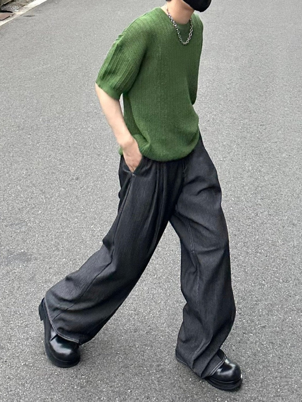 受注制【Chikashitsu +】2tuck denim slacks (2color)