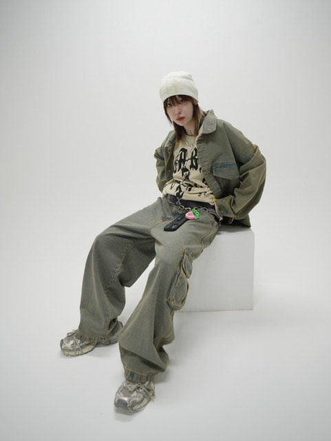 受注制【Never mind the XU】set up washed denim jacket (2color)