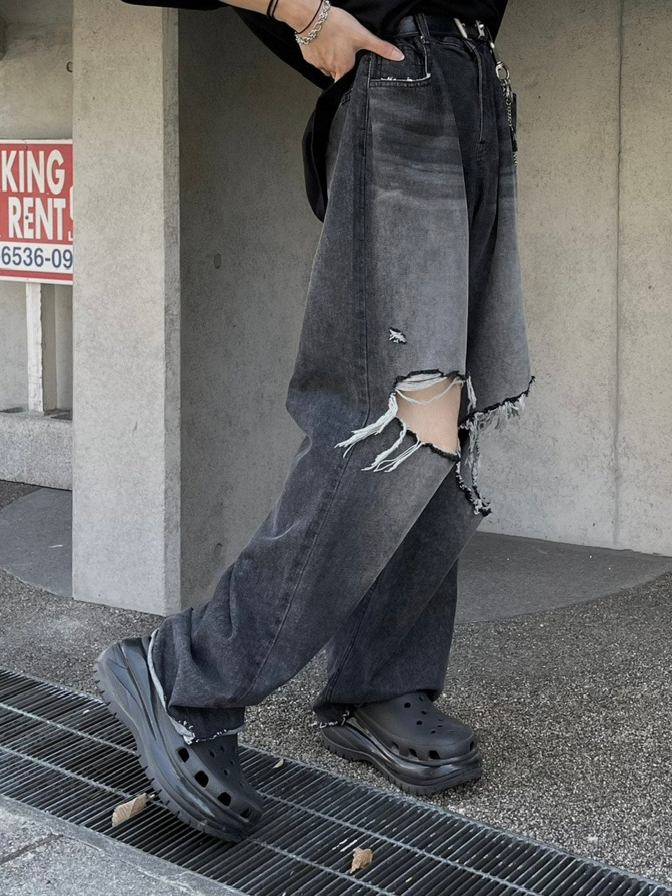 大阪店WEB限定【Chikashitsu +】vintage crash denim pants (2color)