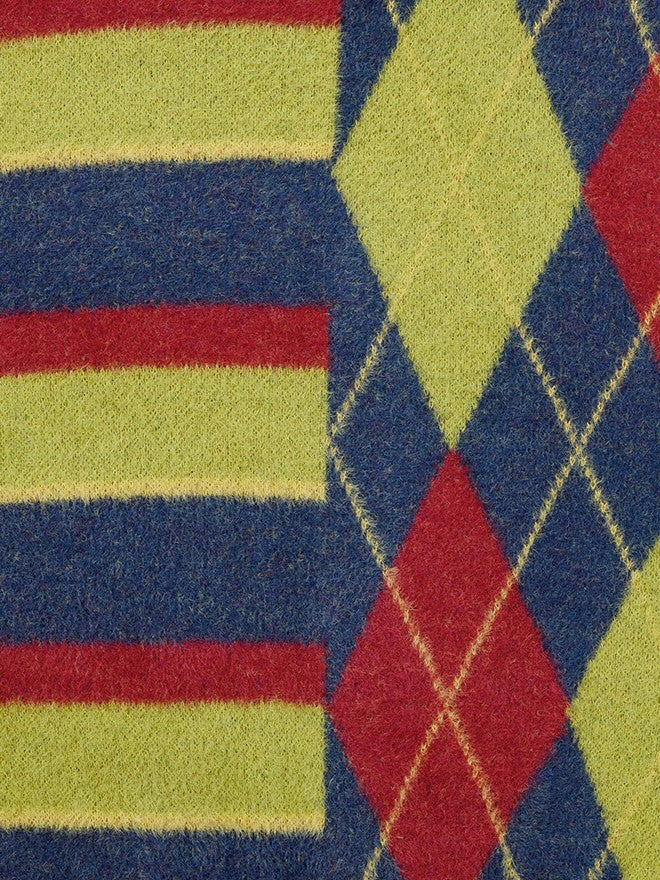 【AJOBYAJO】Argyle Stripe Mixed Cardigan / 【アジョバイアジョ】アーガイルストライプボーダーミックス長袖カーディガン