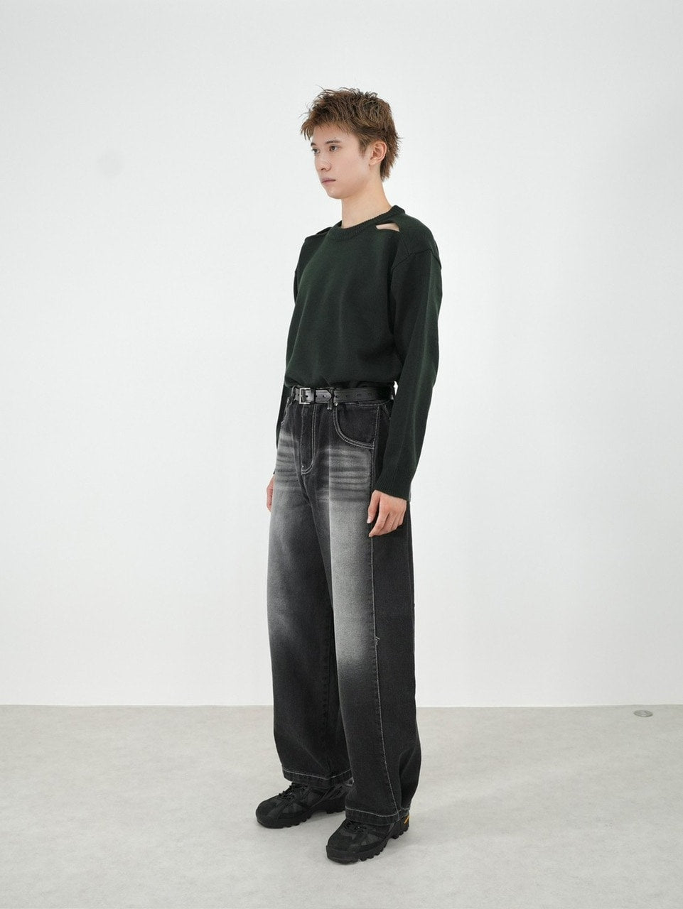 受注制【Chikashitsu +】shoulder slit knit (4color)