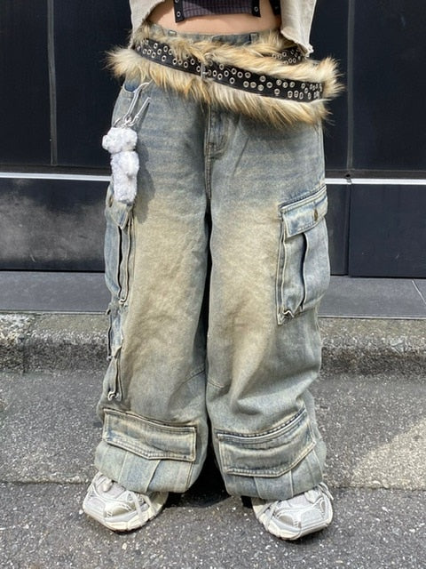受注制【Never mind the XU】pocket cargo denim pants (2color) / 【ネバーマインドザエックスユー】ポケットカーゴワイドデニムパンツ