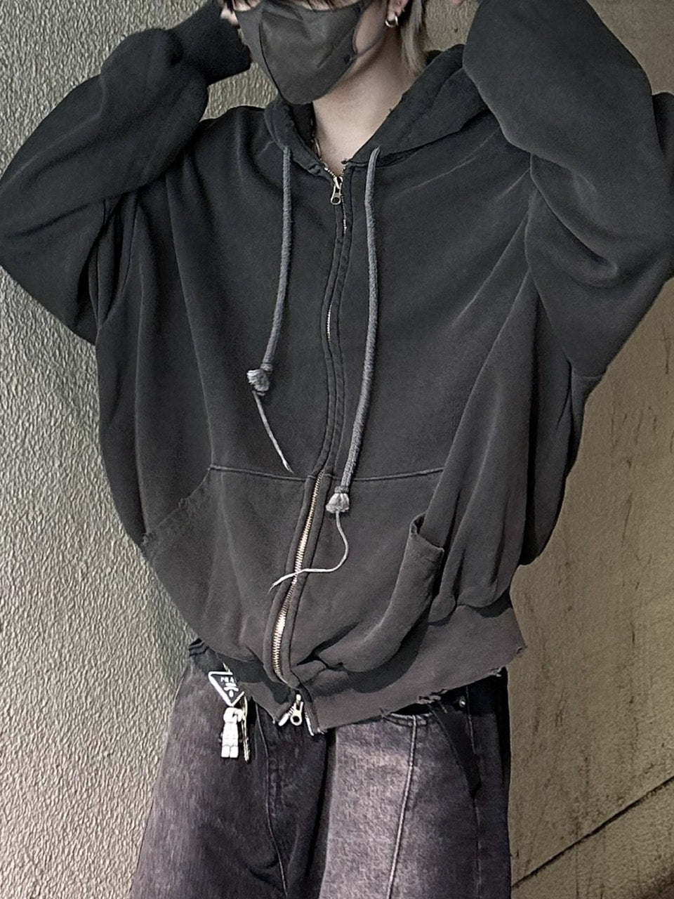 大阪店WEB限定受注制【Chikashitsu +】damage zip up hoodie (3color) / 【チカシツプラス】ダメージ長袖ジップアップパーカー