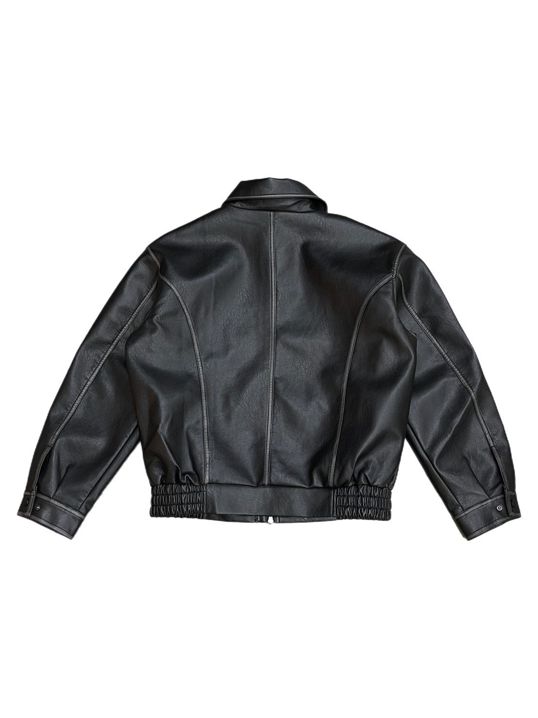 【Chikashitsu +】ブラック レザージャケット 受注制【Chikashitsu +】high neck non-leather bomber jacket (2color