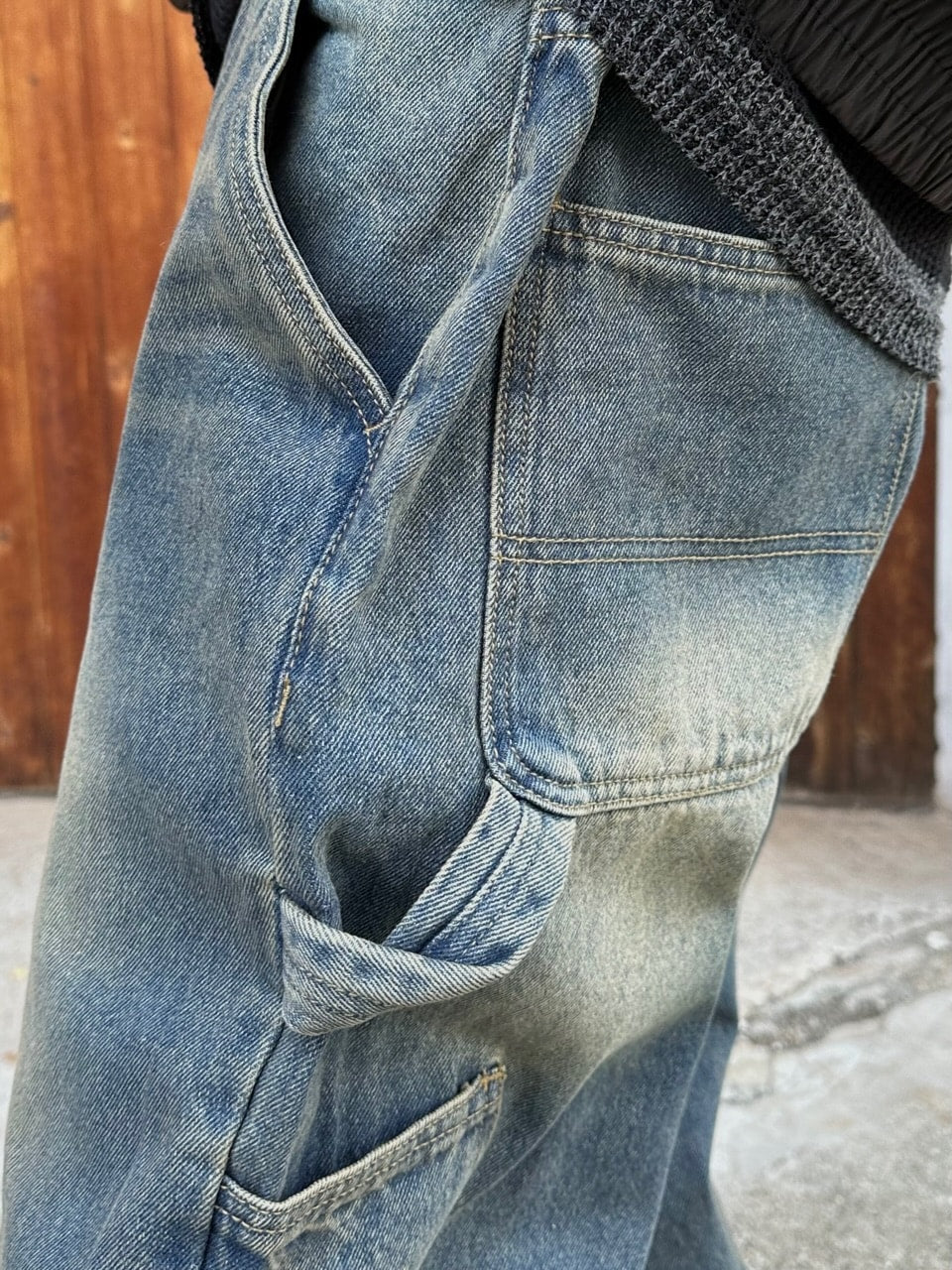 大阪店WEB限定受注制【Chikashitsu +】vintage wash carpenter denim pants (2color)