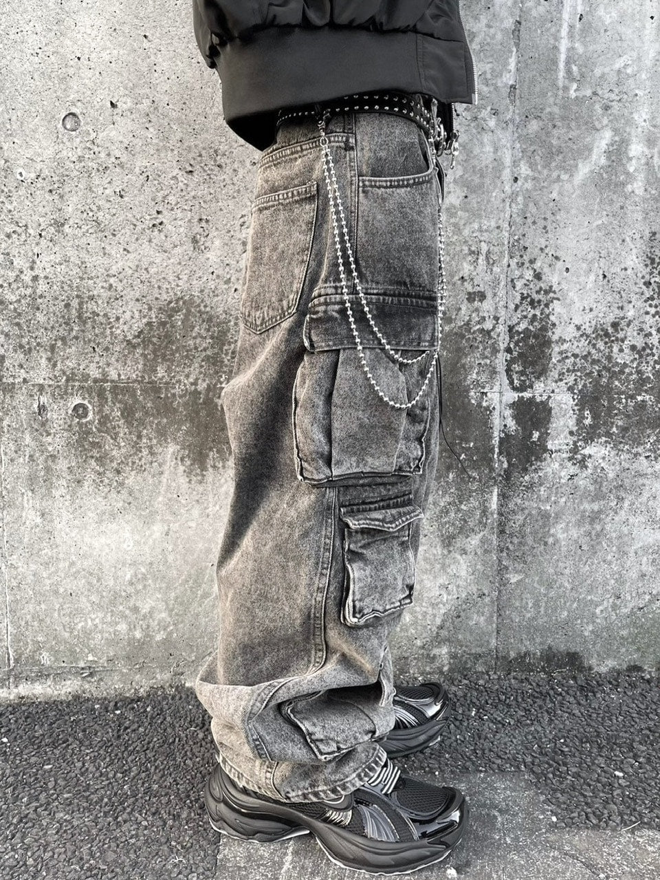 【Never mind the XU】pocket cargo denim pants 2 (2color) / 【ネバーマインドザエックスユー】ポケットカーゴワイドデニムパンツ