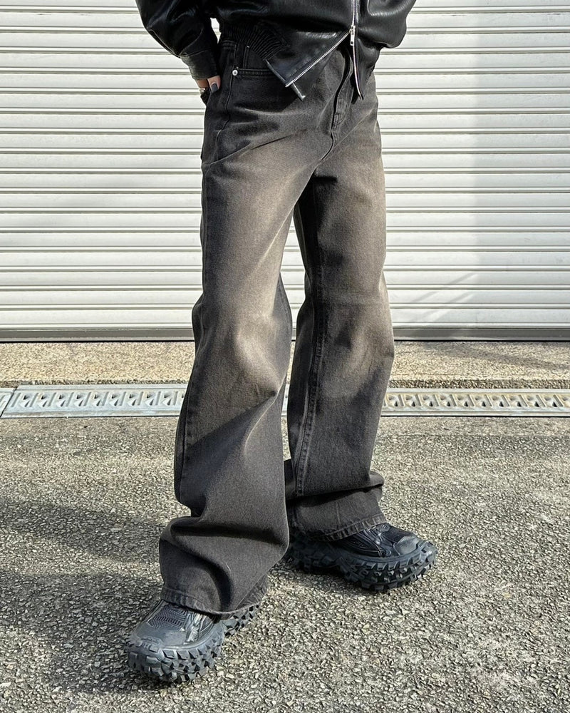 【Chikashitsu +】vintage wash bootscut denim pants (2color)