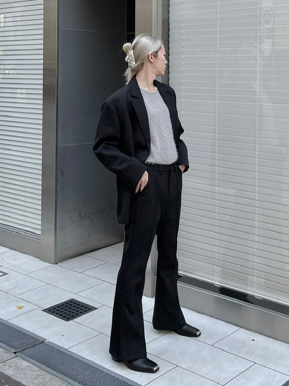 【Chikashitsu +】set up center press flare slacks (2color)