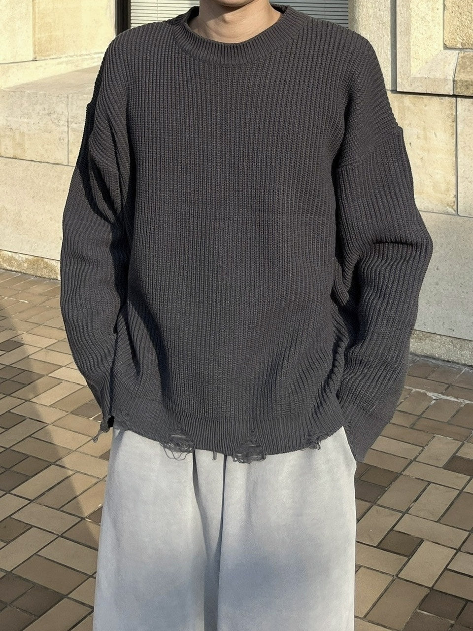 受注制【youll】damage round knit (3color)