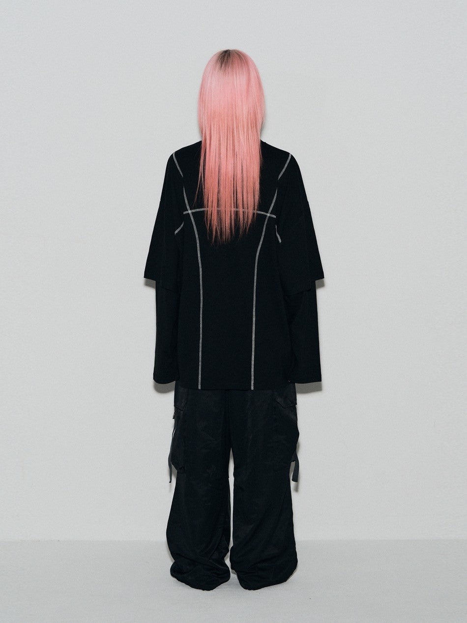 【SETUP‐EXE】LAYERD SLEEVE STITCH T-SHIRT