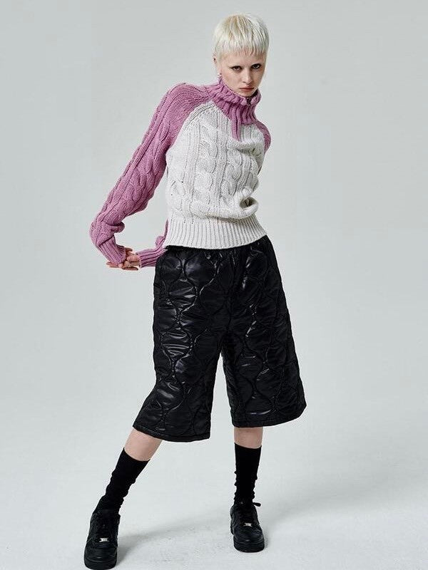 【runningHIGH】COLOR BLOCK TURTLENECK ZIP UP KNIT PULLOVER