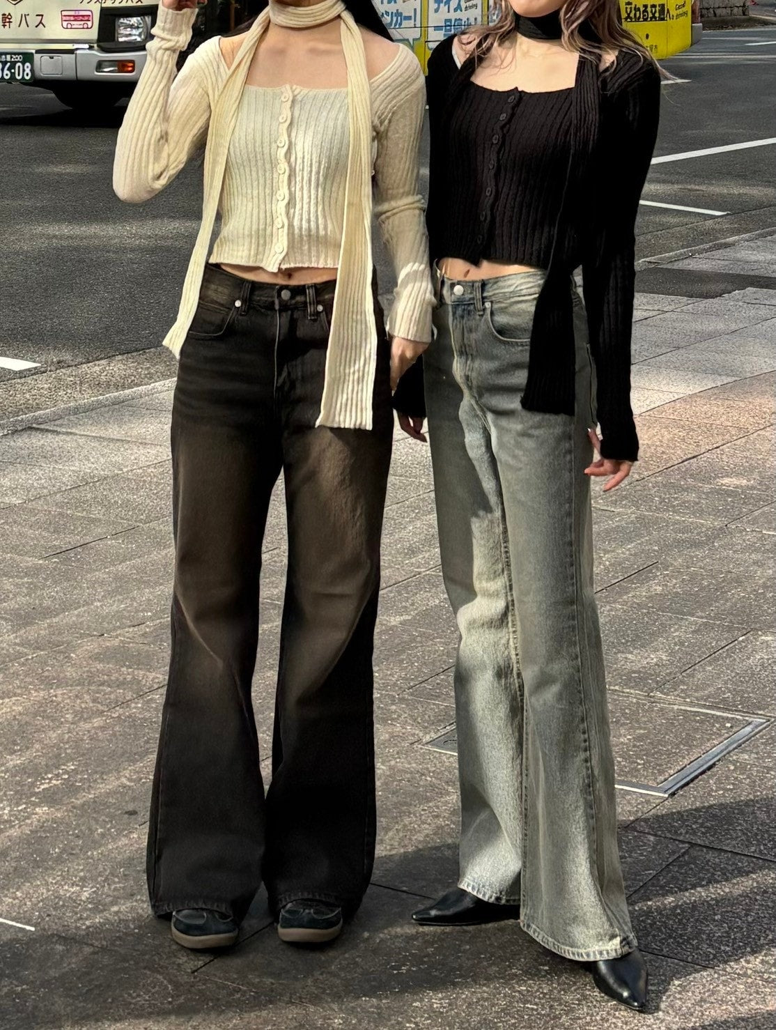 【Chikashitsu + LADIES】scarf set cropped knit tops (2color)