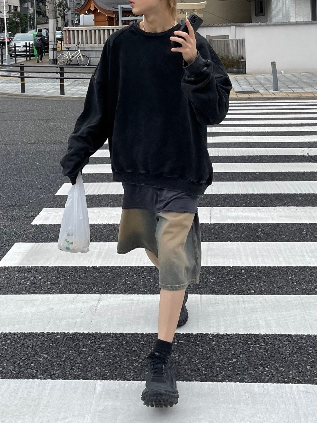 受注制【Chikashitsu +】vintage wash denim half pants