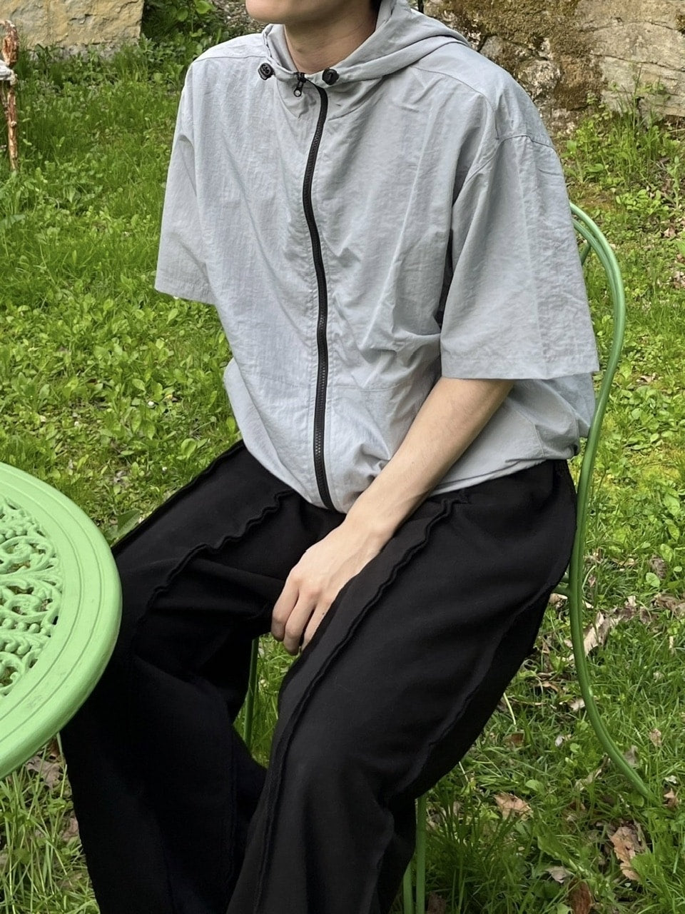 受注制【youll】half sleeve nylon hooded blouson (2color)