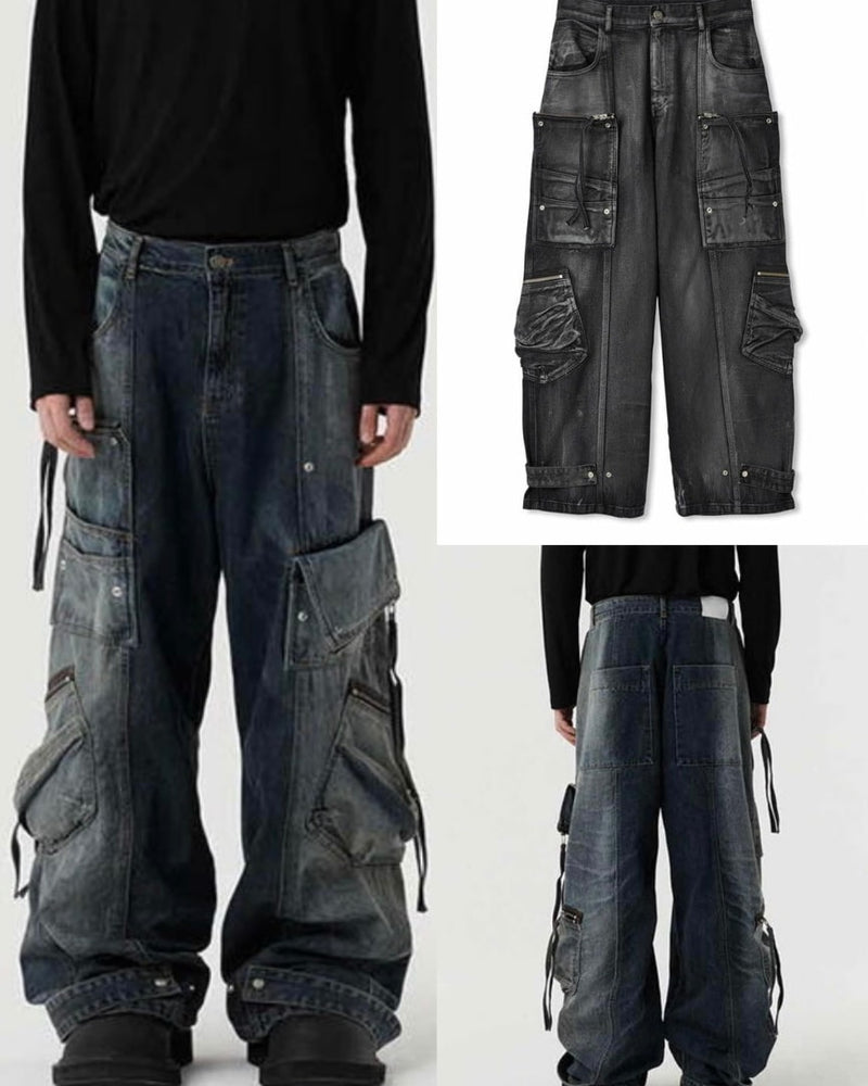 【DNSR】twoface multi cargo denim pants