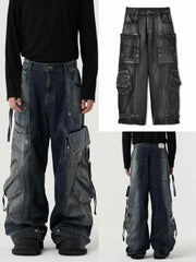 【DNSR】twoface multi cargo denim pants