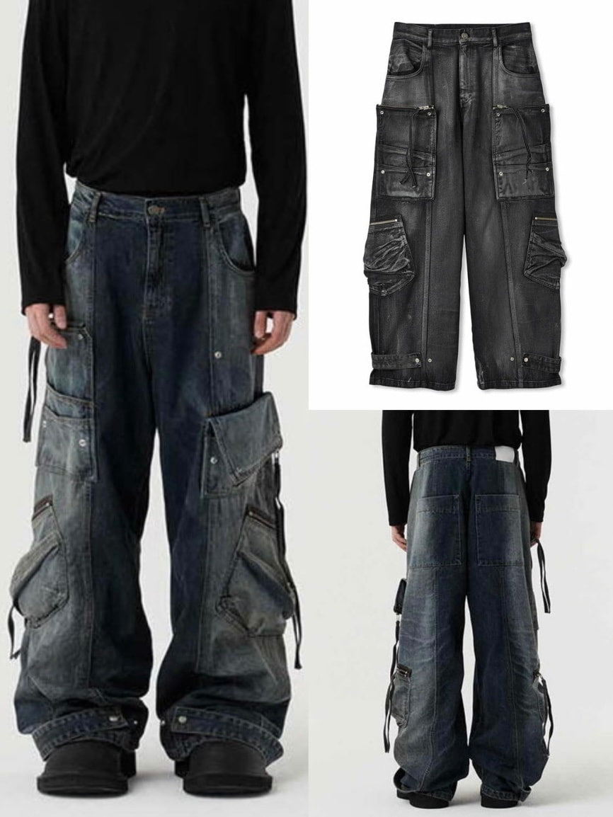 【DNSR】twoface multi cargo denim pants