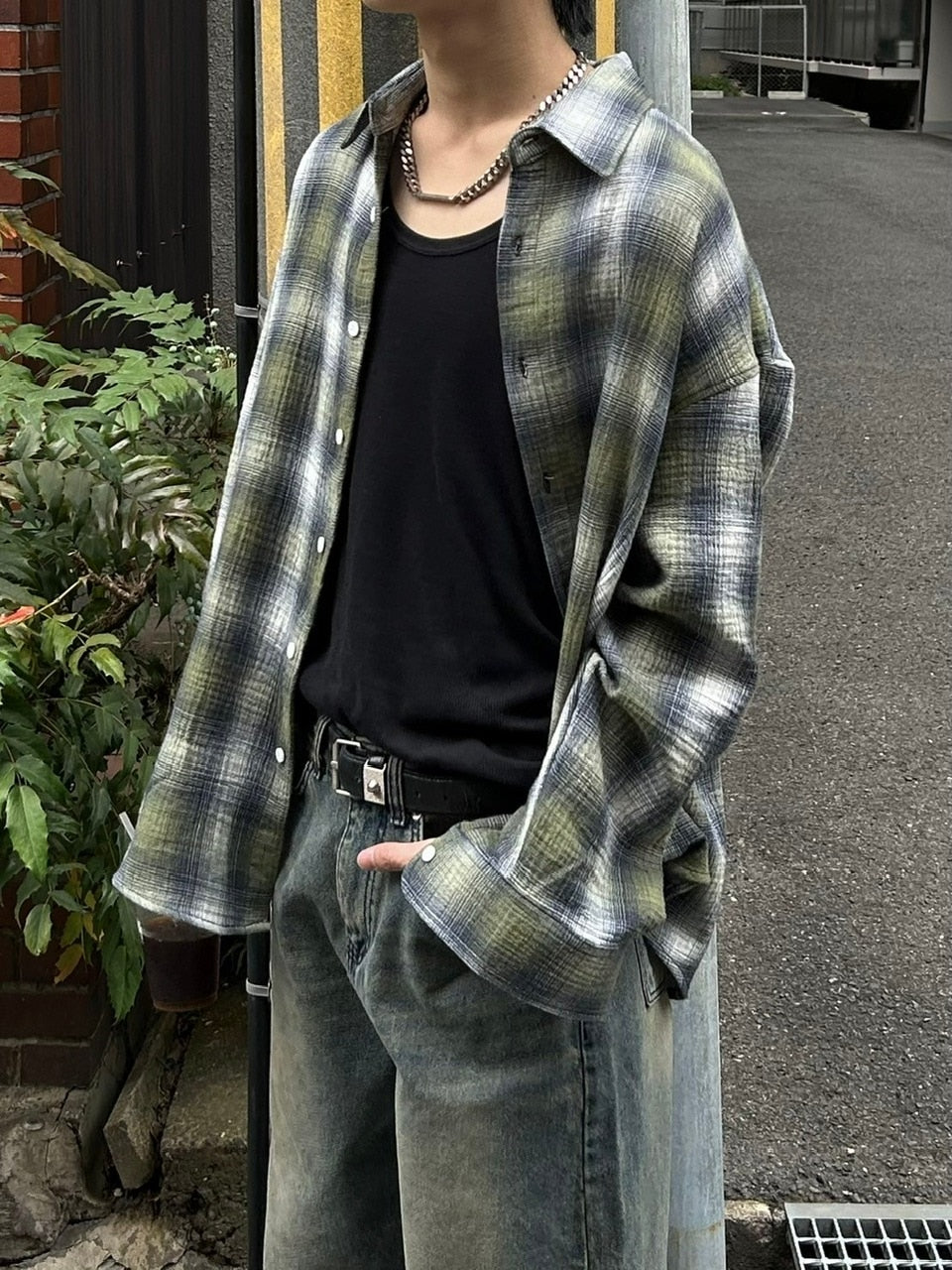 受注制【Chikashitsu +】shadow check shirt (2color) / 【チカシツプラス】シャドウチェック長袖シャツ