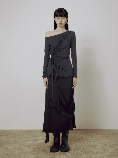 【FLAREUP】Handmade Twisted One-Shoulder Long Sleeve / 【フレアアップ】ハンドメイドツイストワンショルダー長袖Ｔシャツ