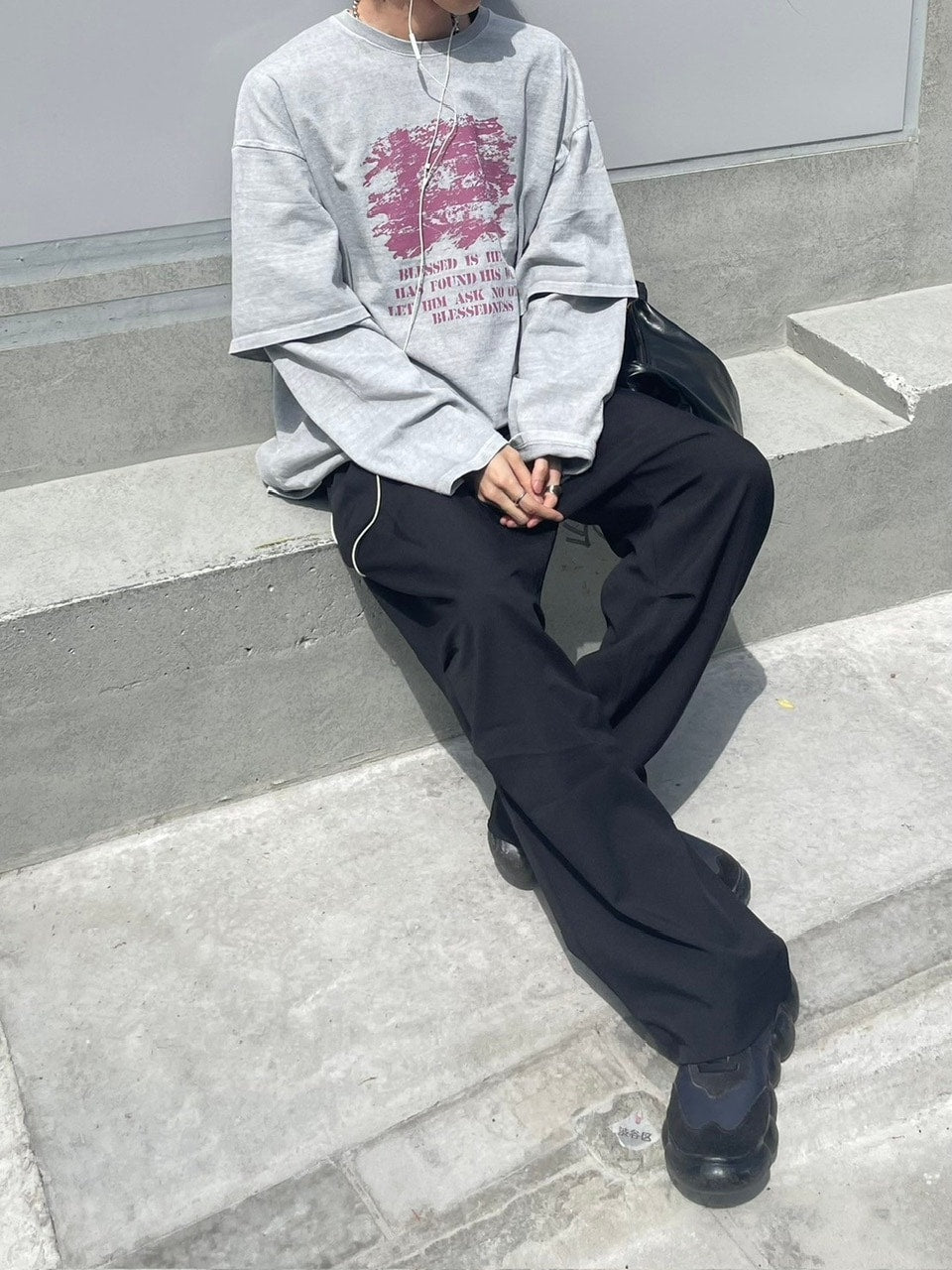 【Chikashitsu +】layered graphic long sleeve (2color) / 【チカシツプラス】レイヤードグラフィックプリント長袖Tシャツ