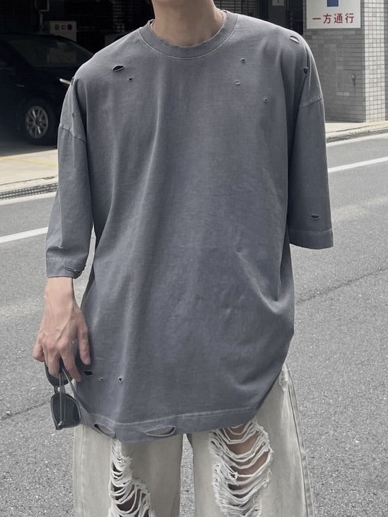 【Chikashitsu +】pigment damage overfit t-shirt (2color)
