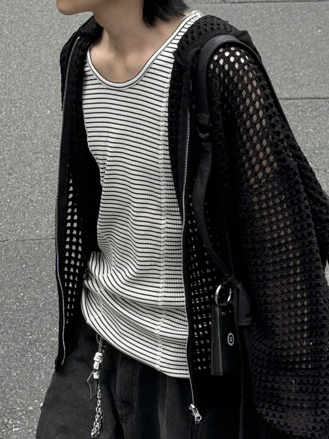 リミフゥ　20/-C Plain Stitch Chest Slit Tank 受注制【Chikashitsu +】border stitch rib sleeveless (2color