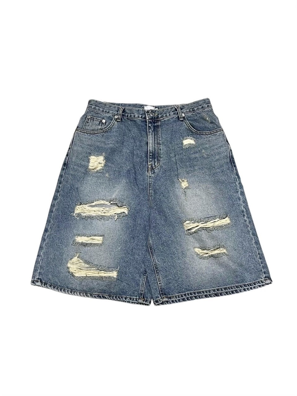 受注制【Never mind the XU】damage denim shorts 2 (2color)