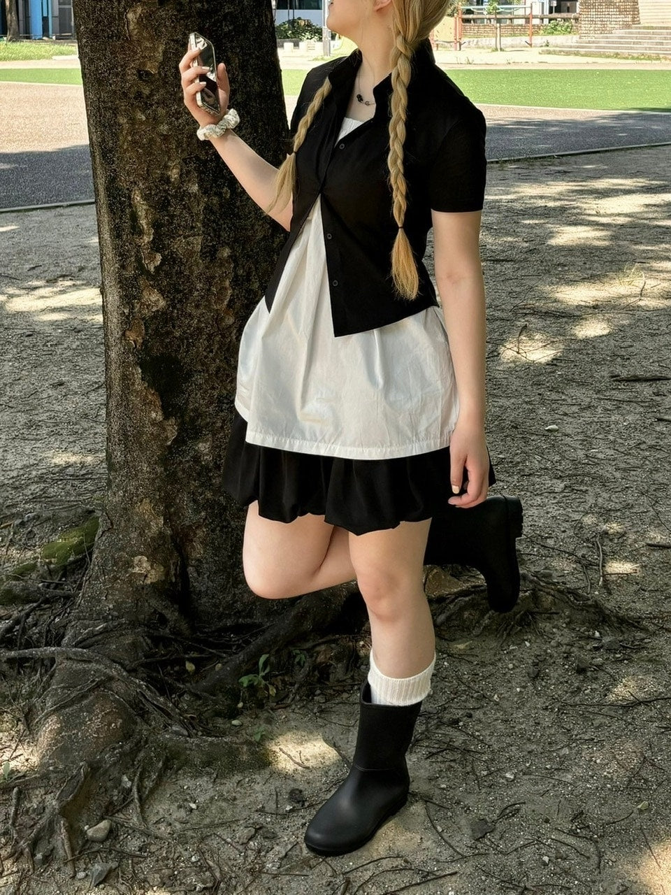 受注制【OaKS】cropped half sleeve shirt (3color)