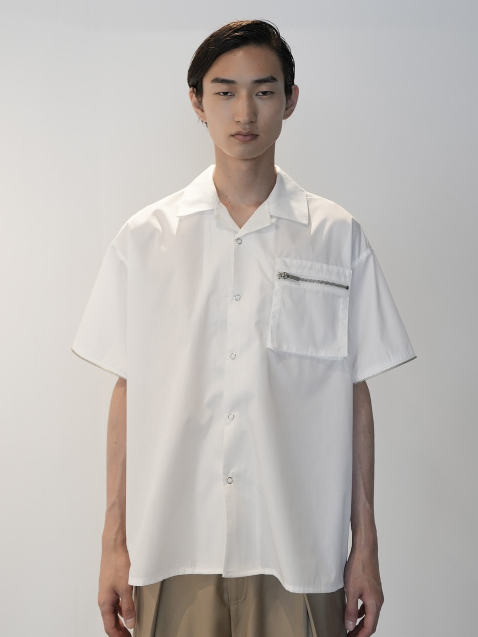 【CS】2way zip square cut shirt (white) / 【シーエス】2ウェイジップスクエアカット長袖シャツ