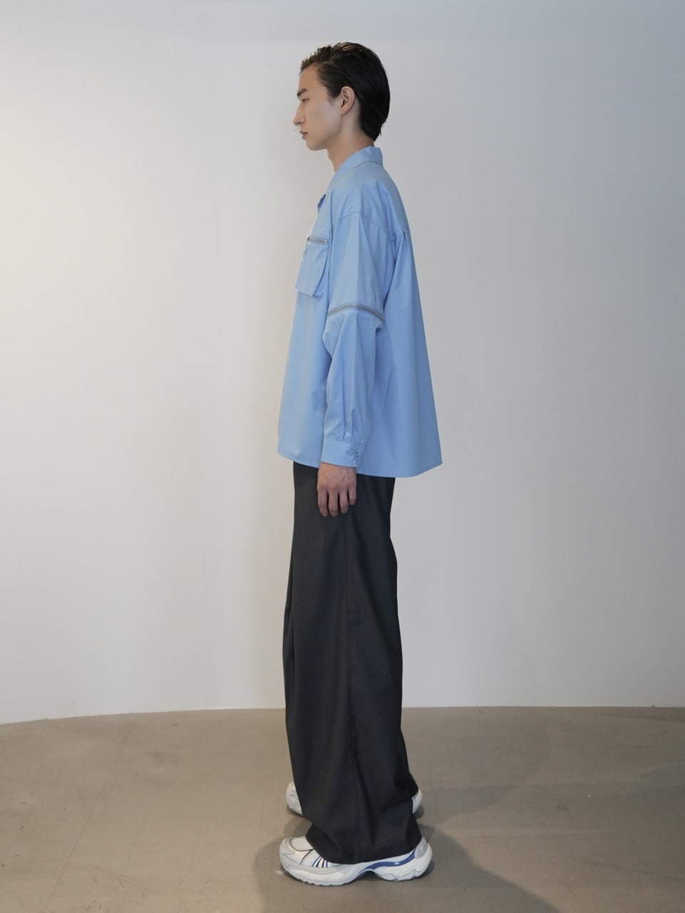 【CS】2way zip square cut shirt (blue) / 【シーエス】2ウェイジップスクエアカット長袖シャツ