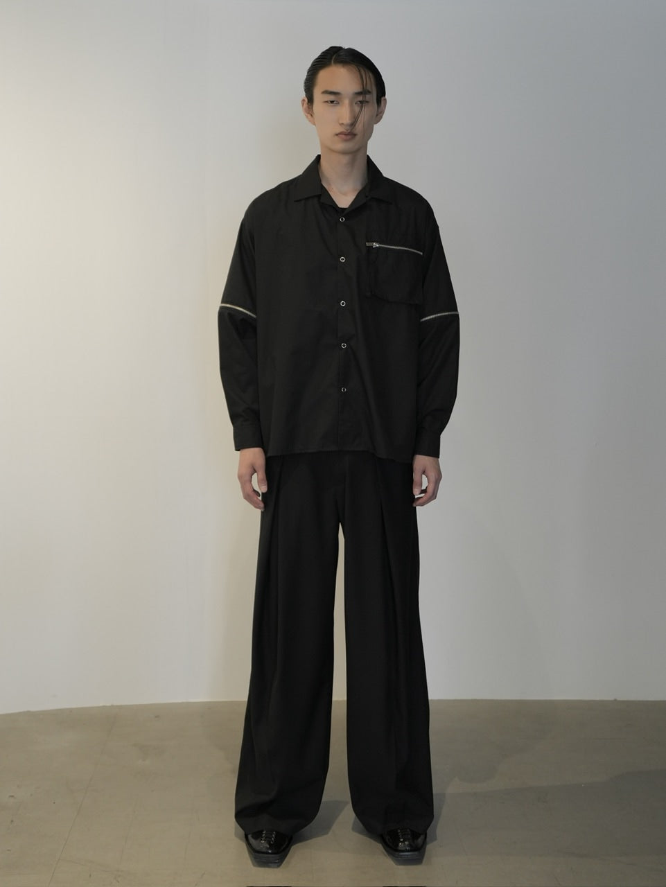 【CS】2way zip square cut shirt (black) / 【シーエス】2ウェイジップスクエアカット長袖シャツ