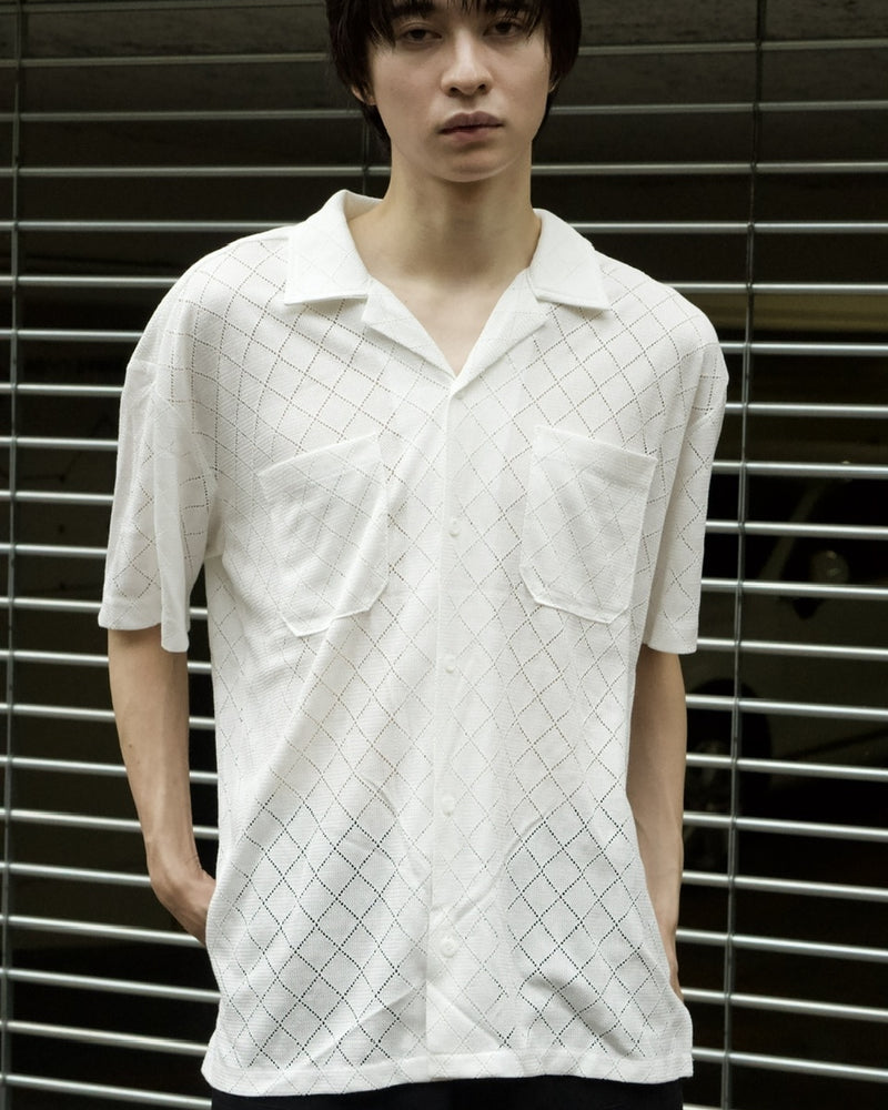 東京店WEB限定受注制【Chikashitsu +】argyle knit open color shirt (3color)