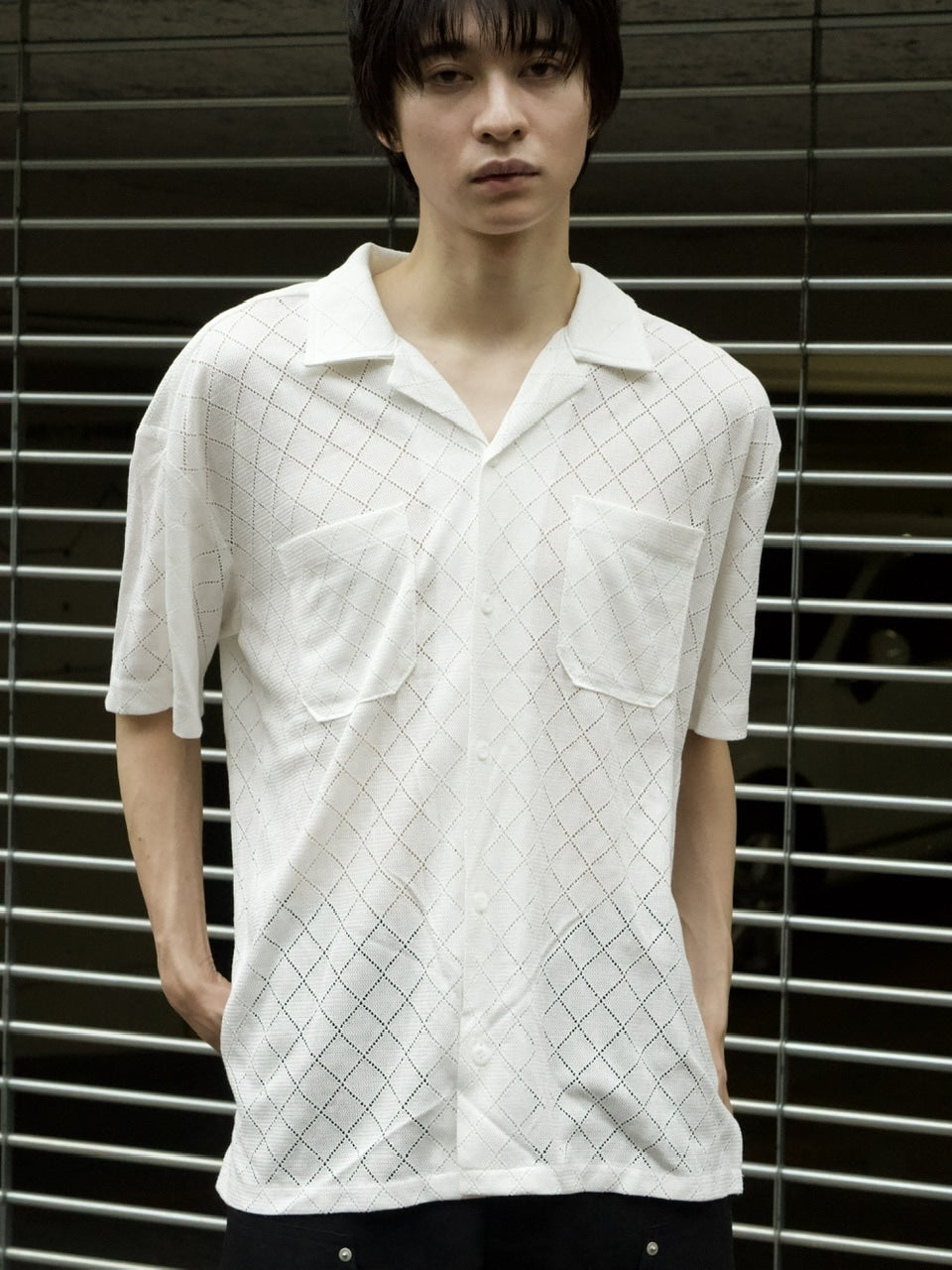 東京店WEB限定受注制【Chikashitsu +】argyle knit open color shirt (3color)