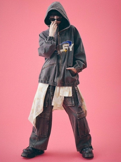 【GALFY】ダーティーデニムワイドカーゴ