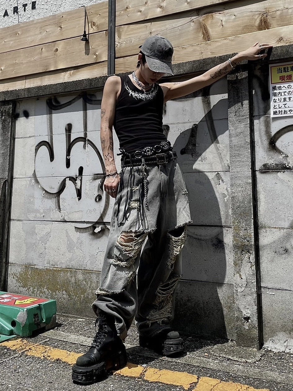 受注制【Never mind the XU】damage denim pants (3color) / 【ネバーマインドザエックスユー】ダメージデニムパンツ