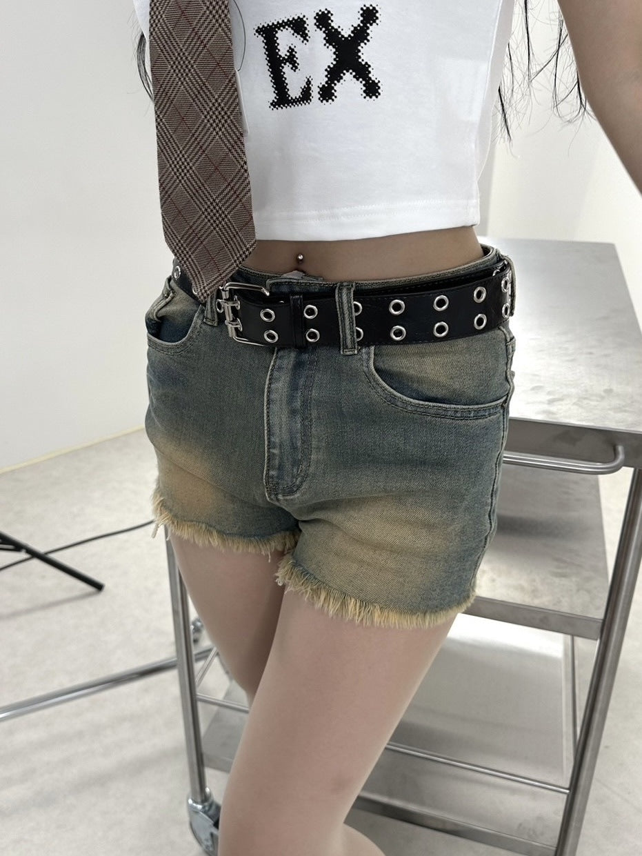 受注制【Never mind the XU】vintage wash denim short pants (2color)