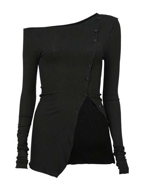 【FLAREUP】One-Shoulder Lettuce Stitch Cardigan