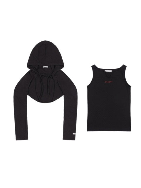 【FANCY CLUB】KNITTED HOOD BOLERO SET UP / 【ファンシークラブ】タンクトップ長袖ニットボレロセットアップ