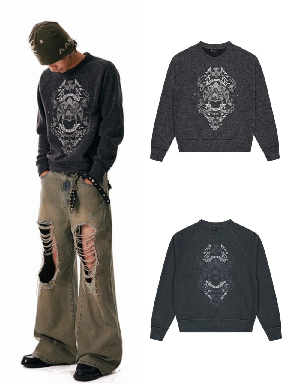 【AAKAM】Eagle Printed Knit / 【アーカム】イーグルプリント長袖ニット