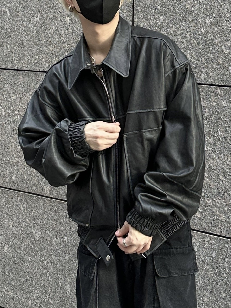 大阪店WEB限定受注制【Chikashitsu +】washing vegan leather jacket (2color)