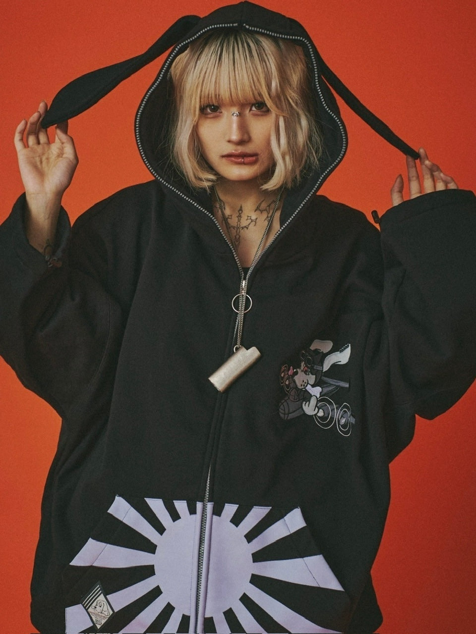 【GALFY】反戦パーカー / 【ガルフィー】ロゴ長袖耳付きパーカー